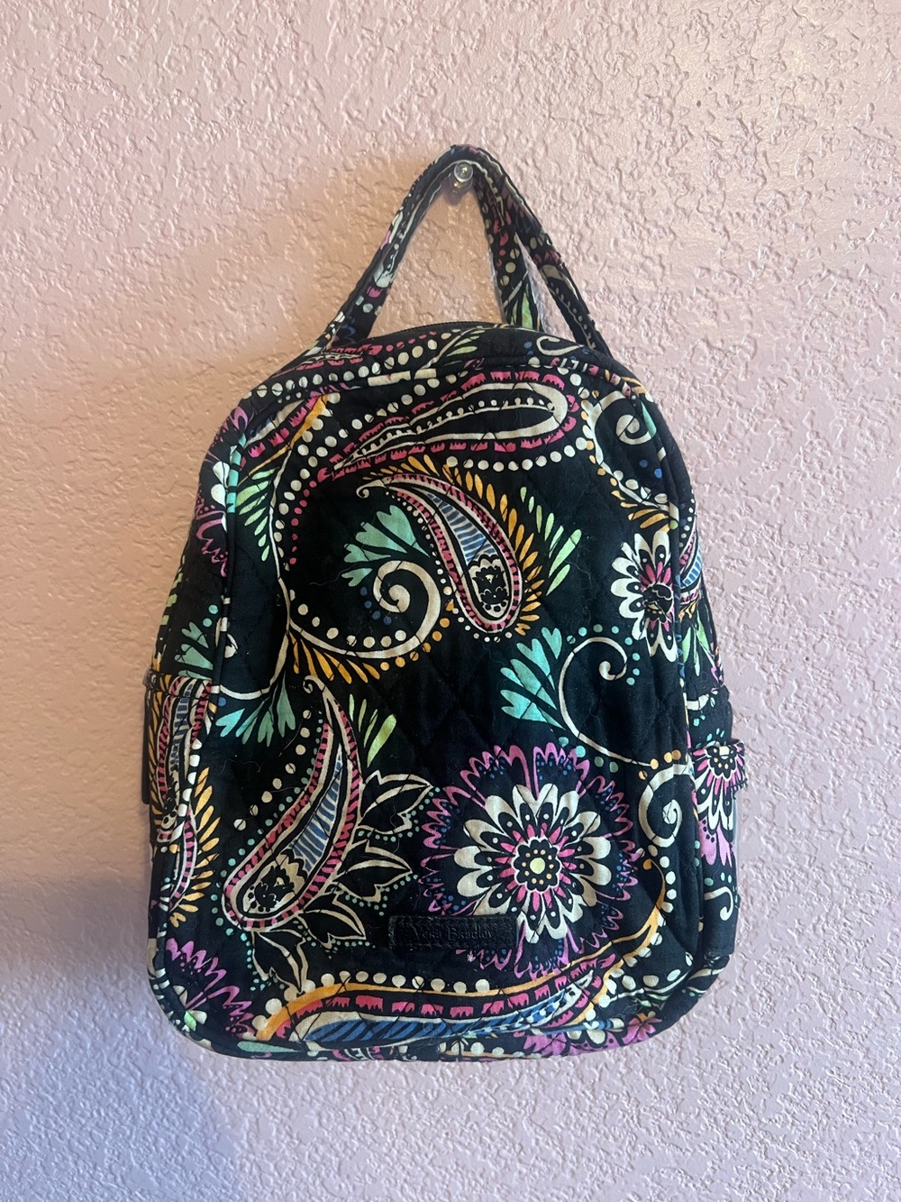 Quilted Floral Paisley Backpack - Black with Multicolor Accents